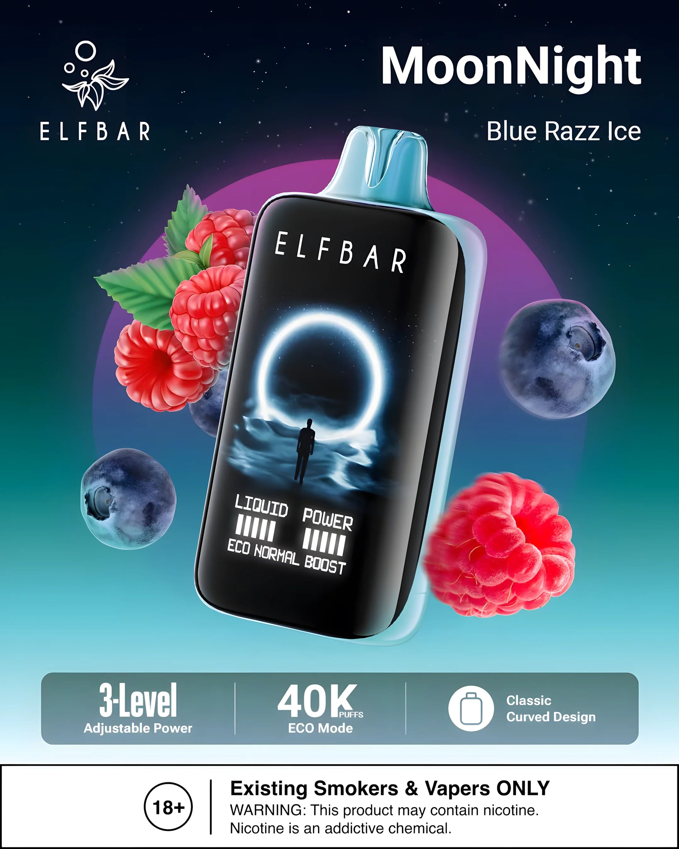 ELF BAR MOON NIGHT 40000 Blue Razz Ice 5% - product photo