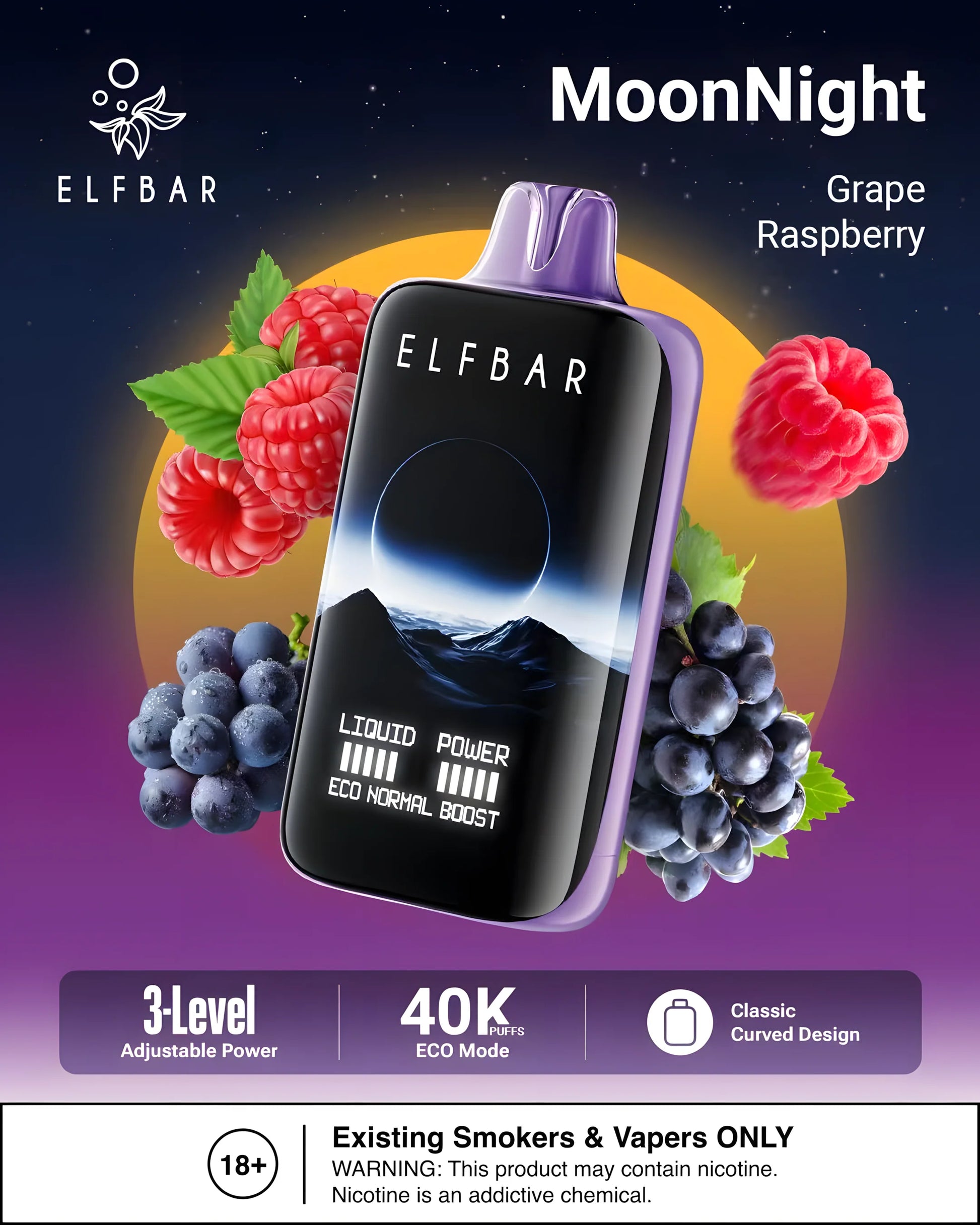 ELF BAR MOON NIGHT 40000 Grape Raspberry 5% - product photo