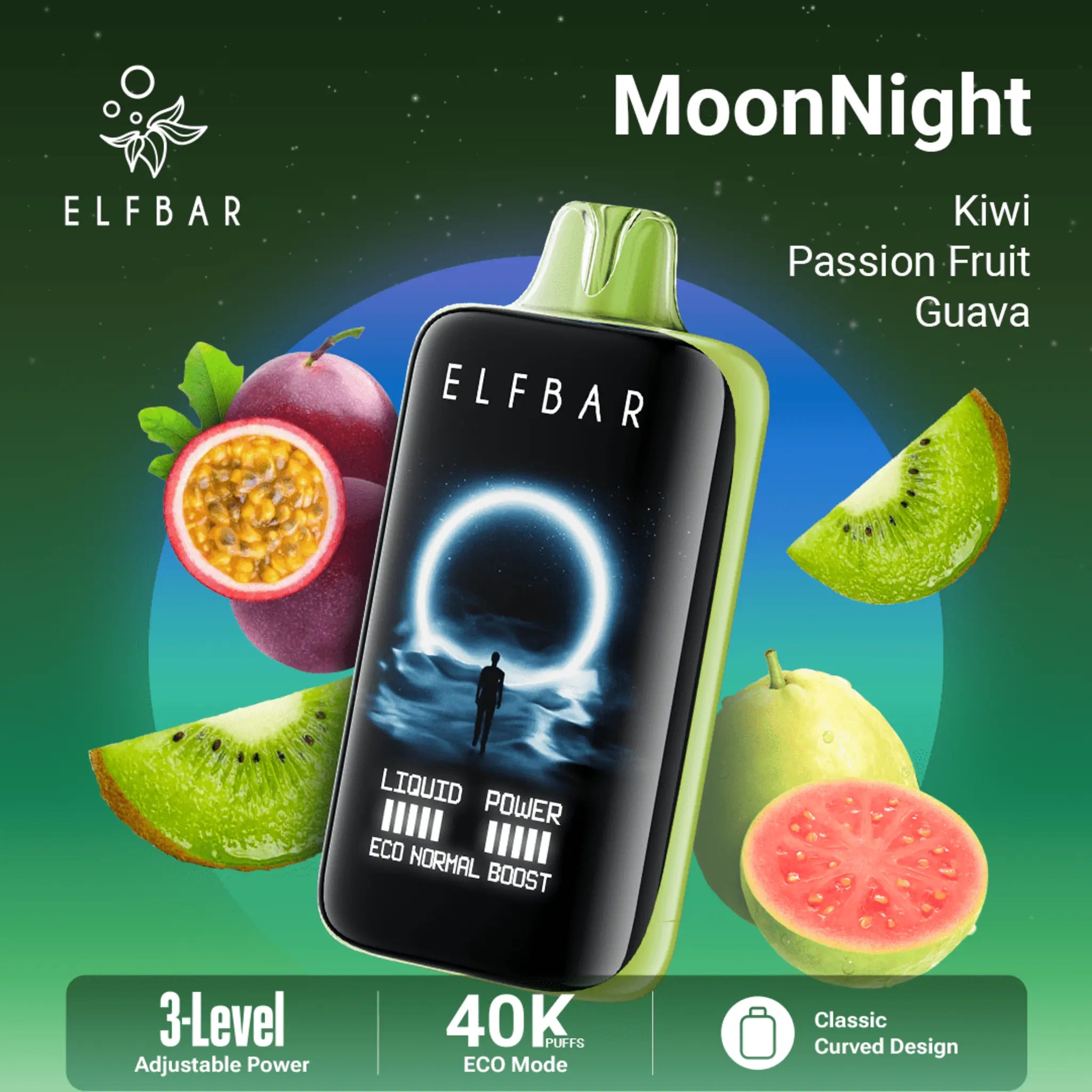 ELF BAR MOON NIGHT 40000 Kiwi Passion Fruit Guava 5% Nicotine