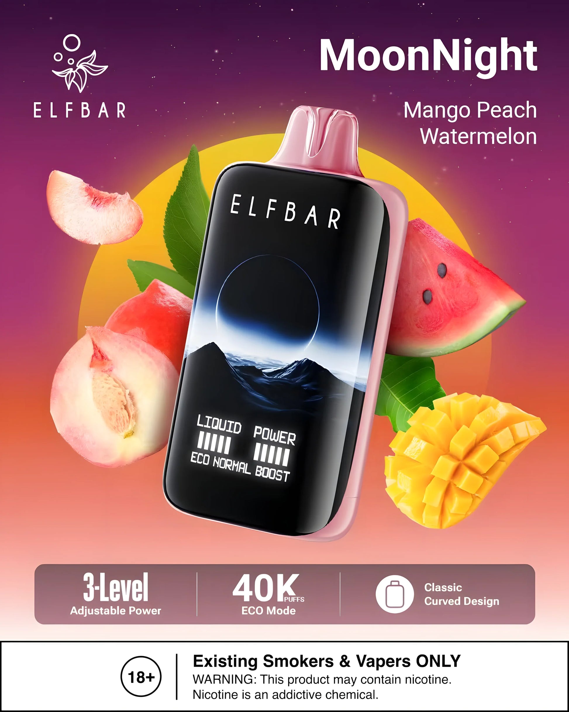 ELF BAR MOON NIGHT 40000 Mango Peach Watermelon 5% - product photo