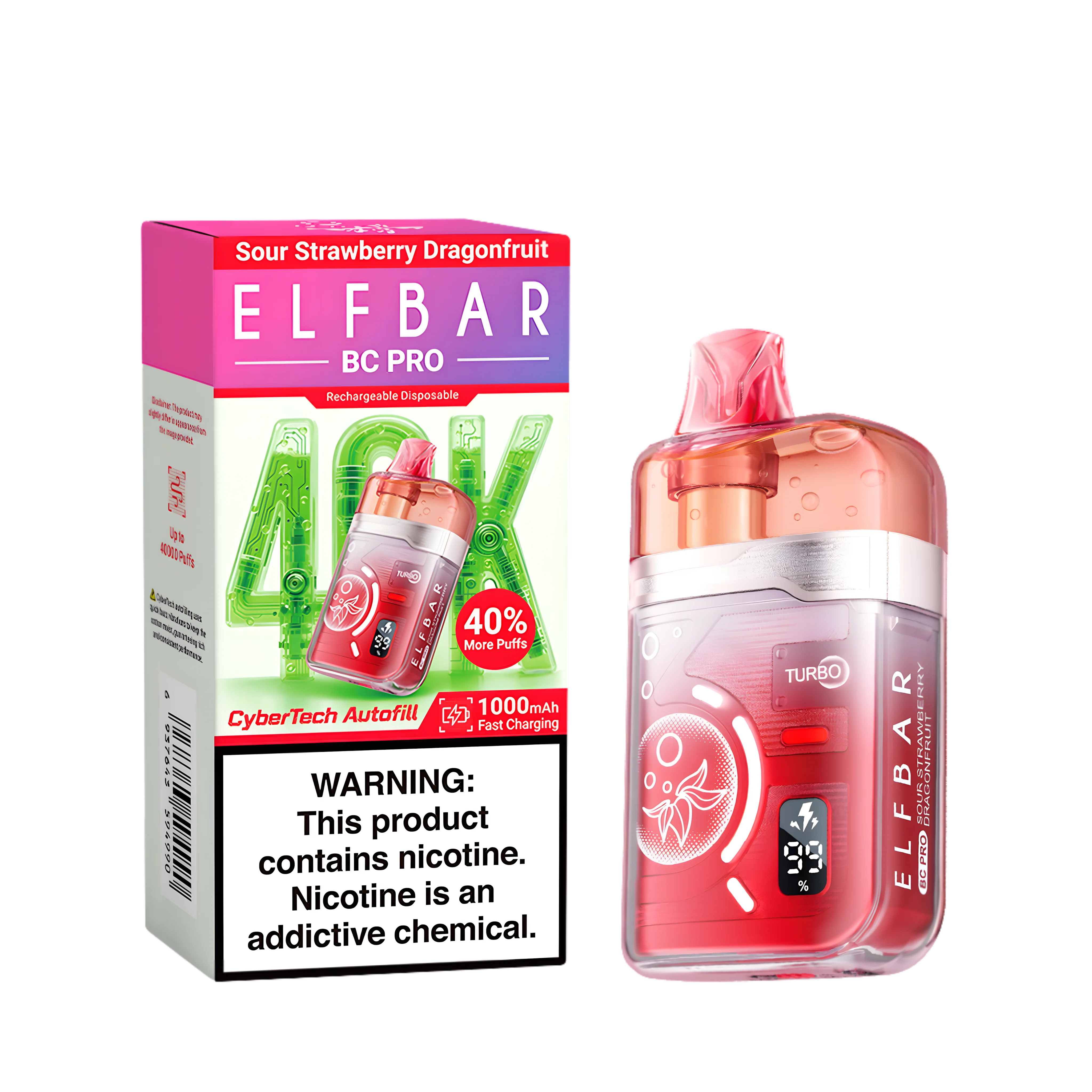 Elf Bar BC40000 Pro Sour Strawberry Dragonfruit 5% - product photo