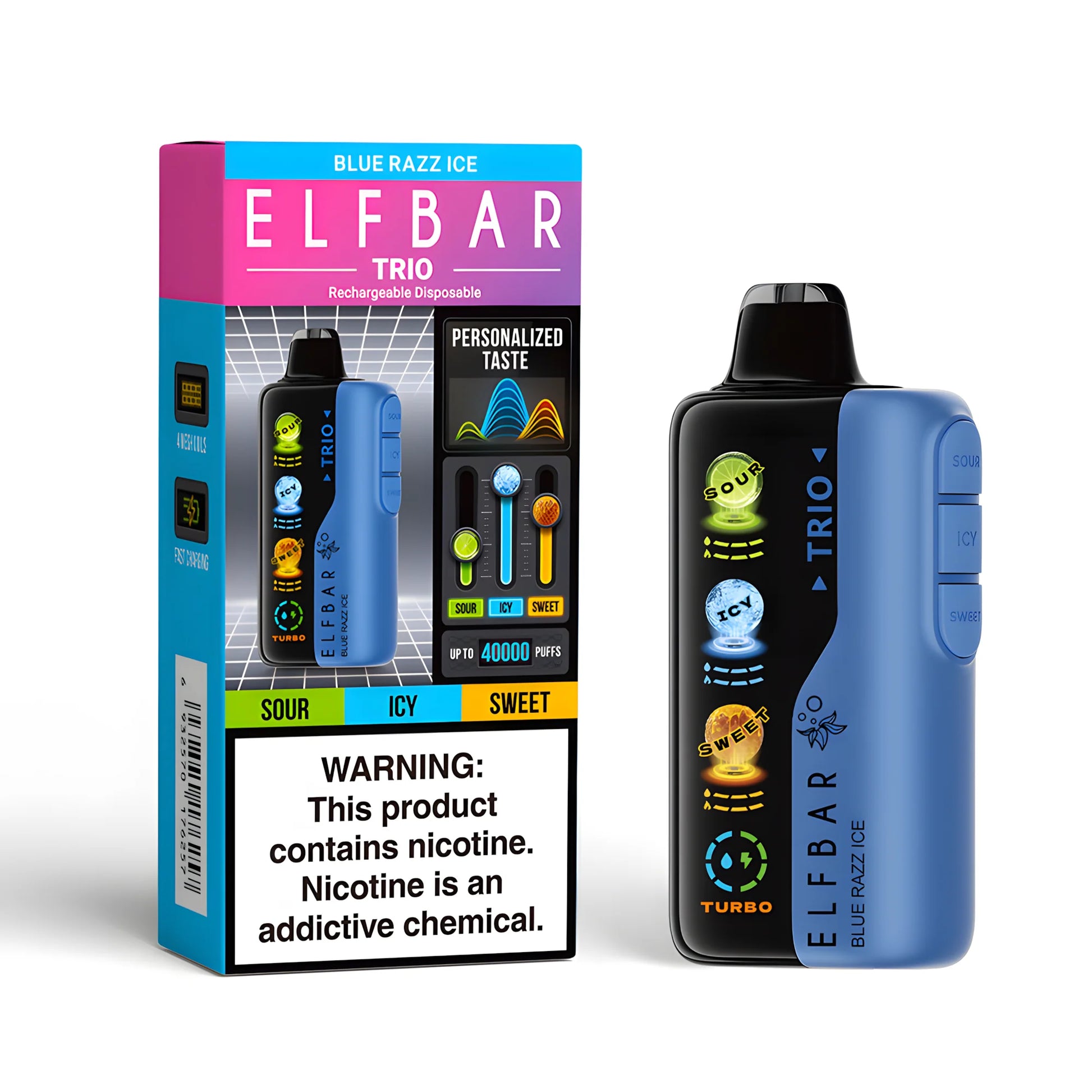 ELF BAR Trio 40000 Blue Razz Ice 5% nicotine - packaging (small box)