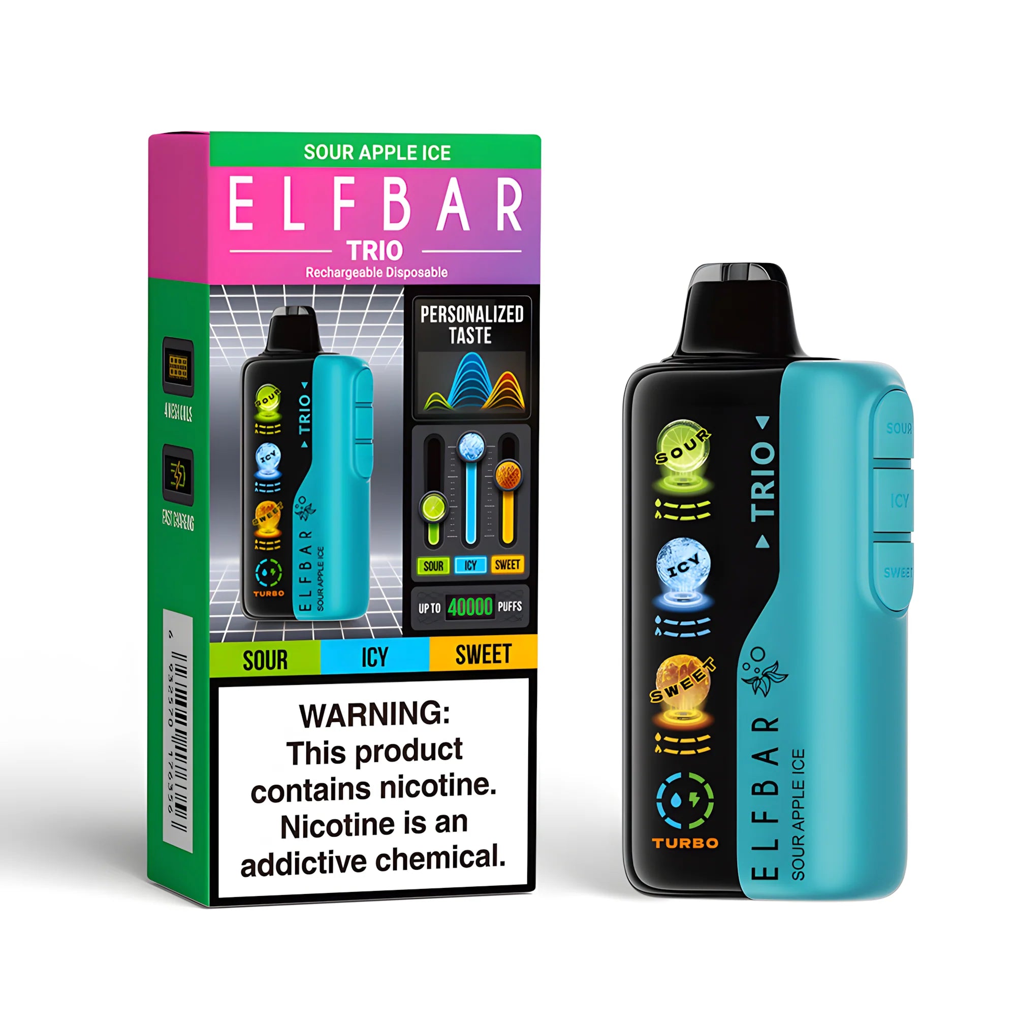 ELF BAR Trio 40000 Sour Apple Ice 5% nicotine - packaging (small box)